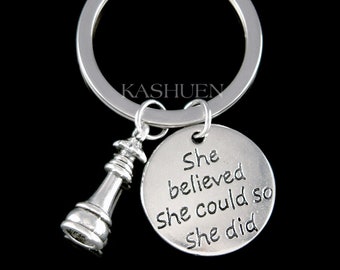 Queen Chess Piece Lovers She Believed She Could Bracelet Charm Keychain Keyring 9th 16th 18th 20th 30th Birthday Gifts Chess Player Jewelry