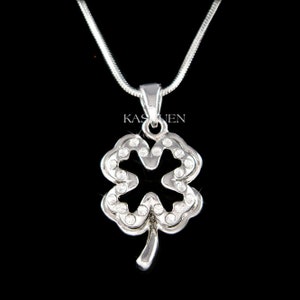 Swarovski Crystal Irish Saint St Patrick&#39;s Day Lucky Four Leaf Clover Necklace St Paddy&#39;s Day Jewelry Shamrock Christmas 50th Birthday Gifts