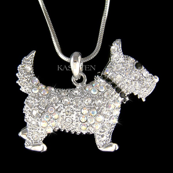 Swarovski Crystal White SCOTTISH Terrier Westie Scottie DOG Puppy Pup Animal Lover Necklace Cute Jewelry Christmas Best Friends Gift New
