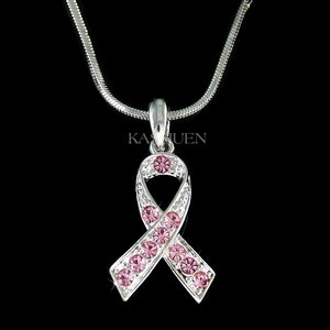 Swarovski Crystal Dainty Breast Cancer Necklace Pink Awareness Ribbon Charm Pendant Fight Cancer Family Mother Daughter Love Support Gifts