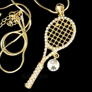 Swarovski Kristall Strass Big Tennisball Schläger Sport Charme Gold Ton Kette Halskette Schmuck Trainer Team Lehrer Weihnachtsgeschenk