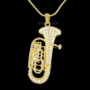 Swarovski Crystal Big Gold T Tuba Euphonium Eupho Euph Baritone Horn Music Musical Necklace Jewelry Musician Teacher Christmas Birthday Gift