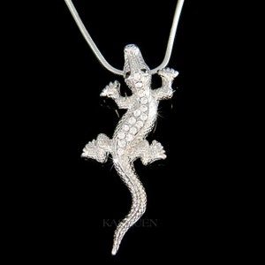 Swarovski Crystal 3D Gator Nile CROCODILE Alligator Reptiles Necklace Wildlife Nature Jewelry Christmas Friends 30th 40th 50th Birthday Gift