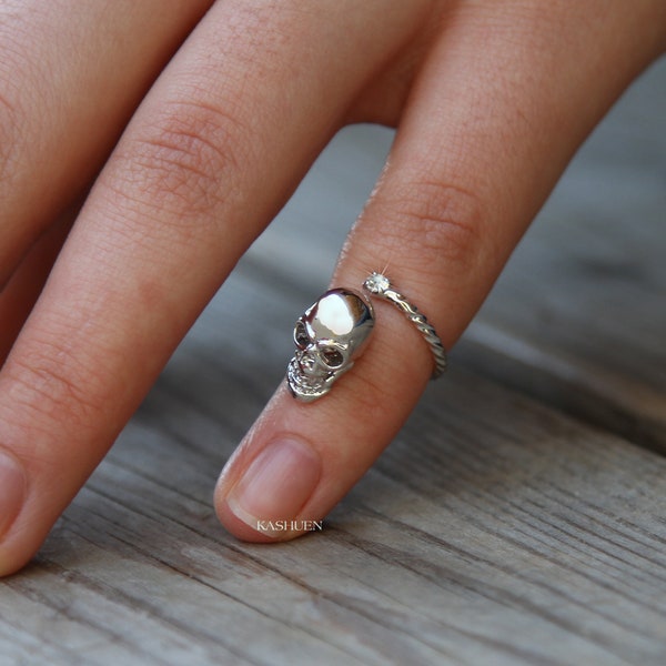 Swarovski Crystal Skull Midi Knuckle Adjustable Ring -Day of the Dead Dia De Los Muertos Gothic Goth Rock Hip Hop Jewelry BFF Christmas Gift