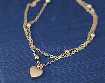 Zierliche kleine Liebe Herz Liebhaber Zarte Schmuck Charme 2 Kabel Kette Gold Ton Armband Valentinstag Weihnachten Beste Freundin Mama Alltag Geschenk