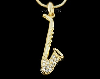 Naszyjnik z kryształu Swarovski Crystal Dainty Gold TENOR ALTO SAXOPHONE Bass Clarinet Instrument muzyczny Biżuteria damska Prezent dla muzyka na Boże Narodzenie