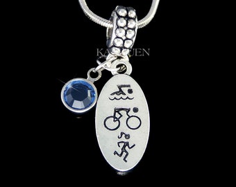 Triathlon Necklace Swim Bike Run Swimming Cycling Running Track Tri Gifts for Son Husband Daughter 13 Birthday Christmas Triathlete Jewelry