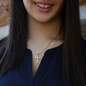 Swarovski Crystal Gold Tone CROSS Necklace Faith God Lord Jesus Christ Christian Catholic Religious Jewelry Christmas 40 50th Birthday Gift