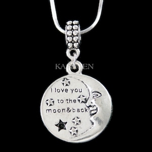 I Love You to the Moon and Back Celestial Stars Necklace Jewelry Graduation 12th Birthday Gifts Bangle Keychain fit European Charm Bracelet