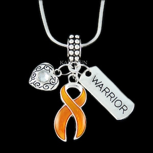 Orange Ribbon Cancer Awareness Gift, MS Multiple Sclerosis, Recovery Remission, Leukemia Lymphoma, Heart Warrior Bracelet Necklace Keychain