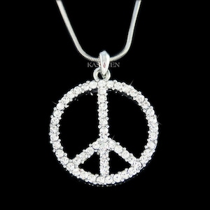 Swarovski Kristall 60er Jahre Friedenszeichen Halskette, Friedenssymbol Charm Hippie Boho Anhänger Kette Schmuck Gay Right Weihnachten 20. Geburtstag Geschenke Neu