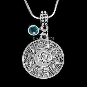 Zodiac Wheel Sun Crescent Moon Astrological symbol Horoscope Necklace Astrology Celestial Witchcraft Jewelry Christmas 20th 30 Birthday Gift