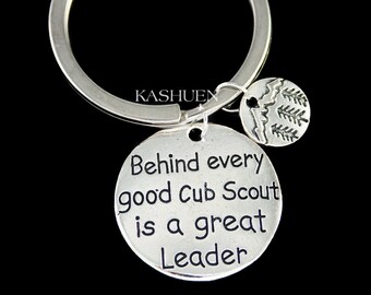 Behind Every Good Cub Scout Is A Great Leader Key Ring Keychain Cub Scout Leader Necklace Personalized Birthstone Jewelry 40th Birthday Gift