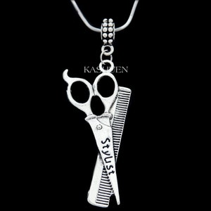 Cosmetologist Barber Gifts Hair Stylist Hairdresser Necklace Scissors Comb Cosmetology Keychain Bangle Jewelry Christmas 30th Birthday Gifts