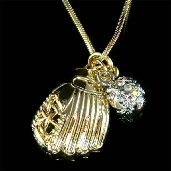 Swarovski Crystal 3D Baseball Glove Gold Necklace team Sports Softball Jewelry Christmas 16th 18th 20th 25 30th Birthday Gift Bracelet Charm