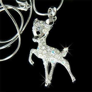 Swarovski Kristall Cute Bambi Hirsch Rehkitz Anhänger Kettenhalskette Tier Weihnachten Bester Freund 16.18.20.30.40.50 Geburtstag Geschenke Schmuck