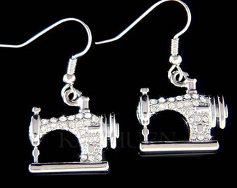 Swarovski Crystal Antique Vintage Look Singer Sewing Machine Earrings Jewelry for quilter Dressmaker Seamstress Wife Mother Best Friend Gift