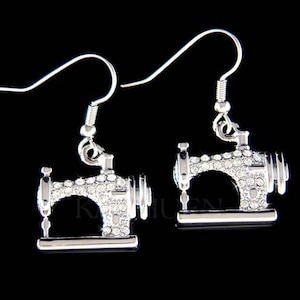 Swarovski Kristall Nähmaschine Sterling Silber Ohrringe, Schmuck für quilter Schneiderin Näherin Frau Mutter Weihnachten 30 Geburtstag Geschenke
