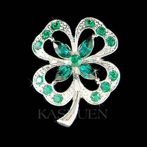 Kryształ Swarovski Emerald Green Irish Saint Patrick's Day Lucky Four Leaf KONICZYNA KORONKA Broszka na szczęście Biżuteria Prezent dla mamy na Boże Narodzenie