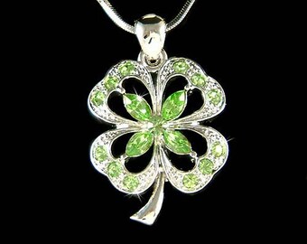 Swarovski Crystal Irish Saint St Patrick&#39;s Day Lucky Green Four Leaf CLOVER SHAMROCK Necklace Christmas 20th 30th 40th 50th 60 Birthday Gift