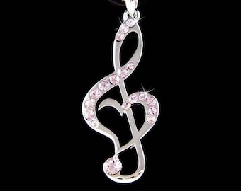 Purple Swarovski Crystal TREBLE G CLEF Necklace Love Music Musical Note Heart Jewelry Musician Christmas 18th 20th 30th 40th Birthday Gift