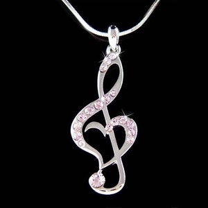 Purple Swarovski Crystal TREBLE G CLEF Necklace Love Music Musical Note Heart Jewelry Musician Christmas 18th 20th 30th 40th Birthday Gift