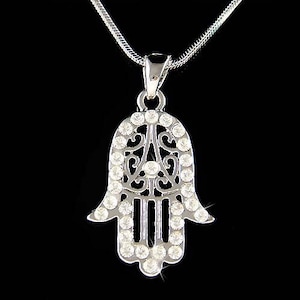 Swarovski Crystal Jewish Hamsa Hand Necklace Hamesh Fatima Jewelry Christmas Unisex 18 20th 25th 30th 35th 40th 45th 50th 55th Birthday Gift