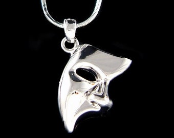 Phantom of the Opera Masquerade Mask Necklace, Broadway Musical Play Silver Theater Unisex Men Women Christmas 18th 20th 25th Birthday Gifts