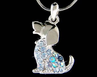 Swarovski Austrian Crystal Blue BEAGLE puppy DOG pet charm Pendant 18" Chain Necklace Jewelry Cute Christmas Best Friend Mother Gift New
