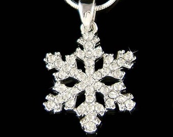 Swarovski Crystal SNOWFLAKE Necklace Snow bridal Wedding Holiday Winter Season 60th 70th Birthday Christmas Gift fit European Charm Bracelet