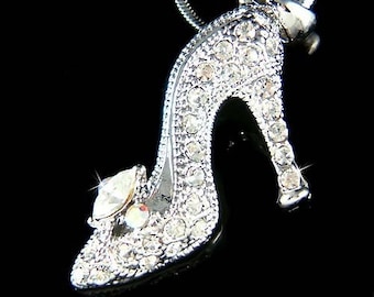 Collana con scarpetta di vetro Cenerentola in cristallo Swarovski, ciondolo principessa, gioielli da sposa da favola, regalo di compleanno magico con scarpe con tacco alto
