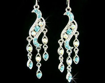 Swarovski Crystal Something Blue Chandelier Statement Dangle Earrings Jewelry Bridal Wedding Bridesmaids Valentine's Day Wife Christmas Gift