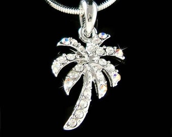 Swarovski Crystal Hawaiian Vacation Palm Tree Coconut Hawaii Bridal Beach Wedding Layering Necklace Christmas Birthday Gift Tropical Jewelry