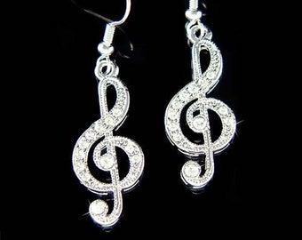 Swarovski Crystal TREBLE G CLEF Love Music Musical Note pierced Earrings Jewelry Musician Teacher Instructor Christmas 30 Birthday Gifts New