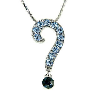 Hollywood Celebrity w Swarovski Crystal Blue QUESTION MARK Pendant Necklace Christmas 20th 25th 30th 35th 40th 45th 50th 55th Birthday Gift