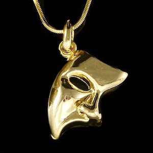 Phantom of the Opera Gold Necklace Masquerade Mask Charm Broadway Musical Jewelry Christmas Unisex Men Women 30th 40th 50th Birthday Gifts