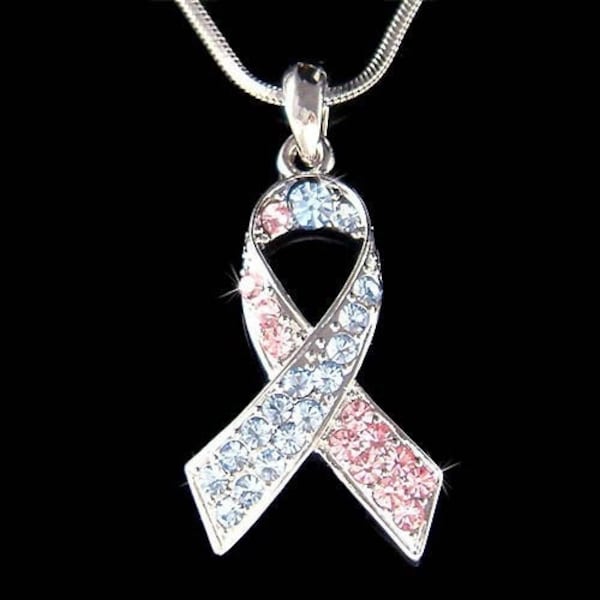 Swarovski Crystal Pink Blue Pregnancy and Infant Loss SIDS Miscarriage Necklace Awareness Ribbon Sudden Baby Death Support Keepsake Gift New