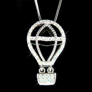 Swarovski Crystal Hot Air Balloon Moveable Jewelry Astronomy Science Pendant Necklace Aircraft Scientist Best Friend Cute Christmas Gift New