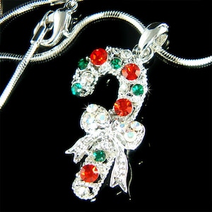 Swarovski Crystal Candy Cane Red Green Seasonal Christmas Holiday Party Wedding Charm Pendant Necklace Jewelry Best Friend Family Gift New