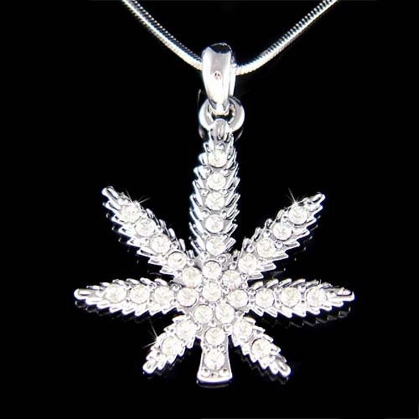 Cristal Swarovski 420 Feuille de Marijuana Médicale Weed Cannabis Reefer Pot Unisexe Collier Bijoux Hommes Femmes Fumeur De Noël Meilleurs Amis Cadeau