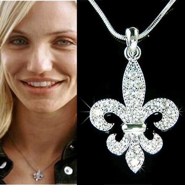 Swarovski Crystal Fleur de lis Necklace lys Paris France Iris Lily Flower Flag Jewelry Mothers Day Wife BFF Christmas 30th Birthday Gift New