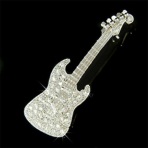 Swarovski Crystal Music Rock Electric GUITAR Bass Band Pin Brooch Stringed Instrument Musical Musician Jewelry Teacher Men Christmas Gift