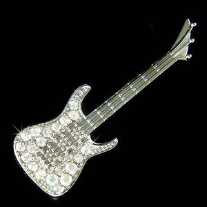 Swarovski cristal música rock fender estilo guitarra elétrica baixo banda pino broche instrumento musical músico professor unissex presente de natal novo