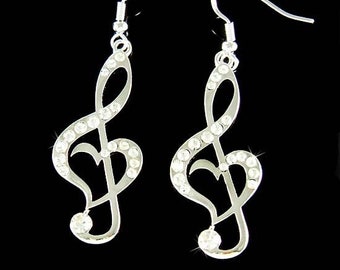 Swarovski Crystal TREBLE G CLEF Love Music Musical Note Love Heart Earrings Opera Jewelry Musician Christmas 30th 40th 50th Birthday Gifts