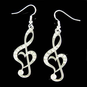 Swarovski Crystal TREBLE G CLEF Love Music Musical Note Love Heart Earrings Opera Jewelry Musician Christmas 30th 40th 50th Birthday Gifts