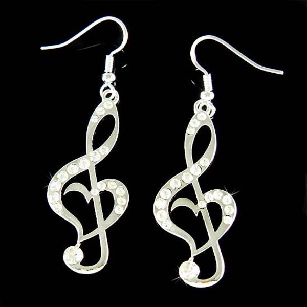 Cristal Swarovski CLEF DE SOL Amour musique note de musique coeur d'amour boucles d'oreilles opéra bijoux musicien Noël 30e 40e 50e anniversaire cadeaux