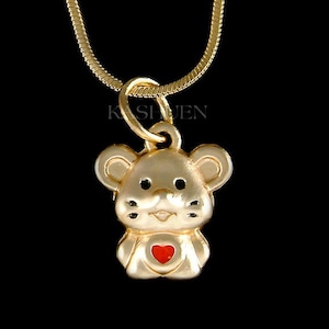 3D Light Gold Tone MOUSE Chinchilla Gerbil Rodent Rat Hamster Charm Necklace Adorable Animal Jewelry Best Friends 13 Birthday Christmas Gift