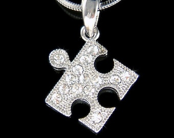 Swarovski Crystal Dainty Cute Jigsaw Puzzle Autism Asperger Awareness Necklace Family Christmas Fit European Charm Bracelet Birthday Gifts