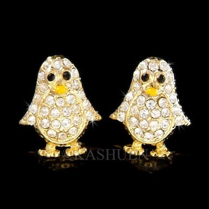 Swarovski Crystal Gold Tone  Emperor Penguin Antarctica Stud Earrings Unique Cute BFF Mothers Jewelry Christmas Best Friend Gift New