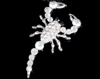 Broche de Escorpião com Cristal Swarovski Transparente AB, Alfinete para Casaco Esportivo Masculino, Rei Escorpião Venenoso, Joia do Zodíaco, Presente de Natal/Aniversário com Tema de Inseto